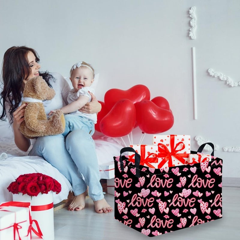 FXOCSHE Rectangular Black heart,Valentines Basket,baby Gift Basket Empty,Pink Gift baskets with Handle Organizer,Hearts Print easter Baskets,Girl Room Decor(Sweet love) - Image 5